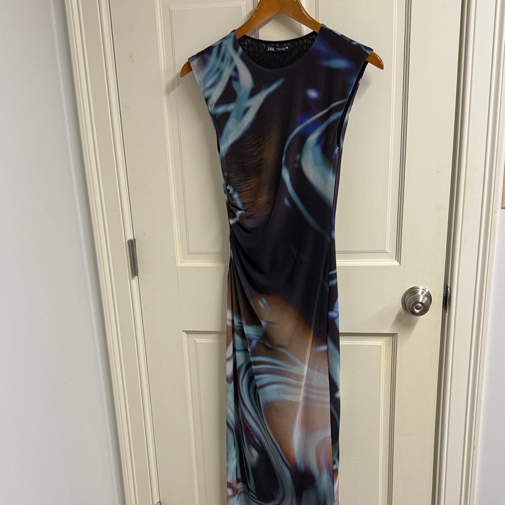 Zara Black and Blue Abstract Maxi Dress